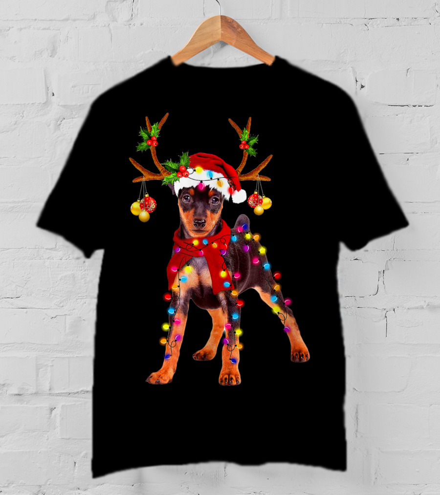 Santa Min Pin Reindeer Festive Lights T-Shirt