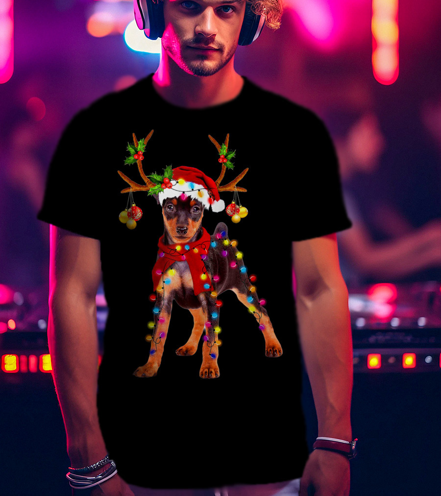 Santa Min Pin Reindeer Festive Lights T-Shirt
