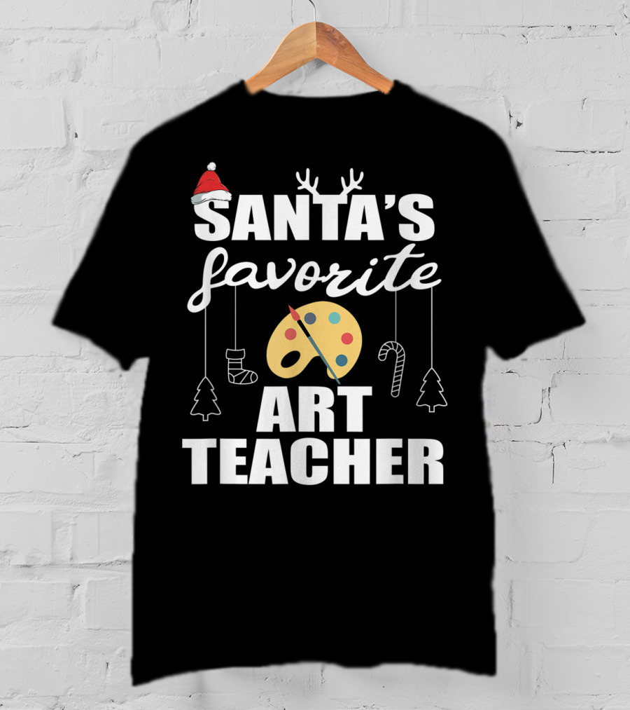 Santa's Favorite Art Teacher Christmas Trees Candy Canes Palette T-Shirt