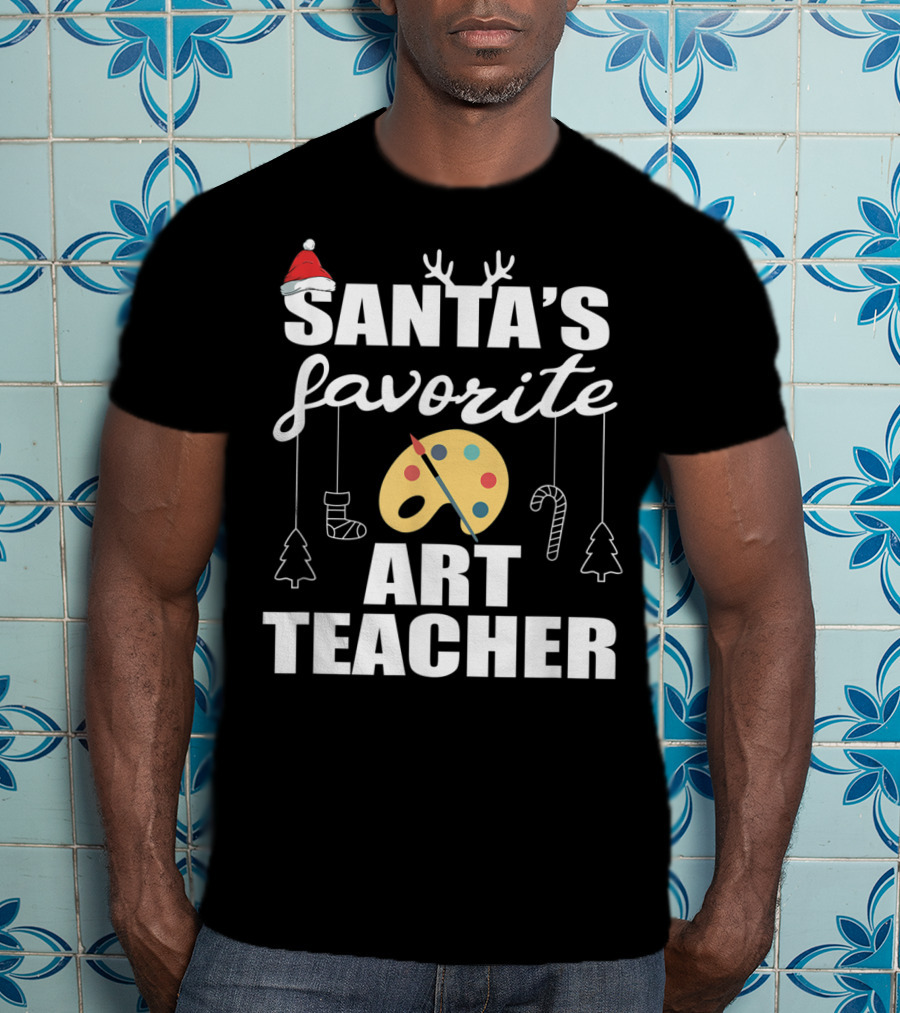 Santa's Favorite Art Teacher Christmas Trees Candy Canes Palette T-Shirt