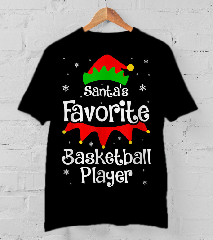 Santa's Favorite Basketball Player Christmas Snowflakes Elf Hat T-Shirt