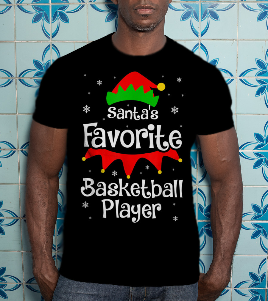 Santa's Favorite Basketball Player Christmas Snowflakes Elf Hat T-Shirt