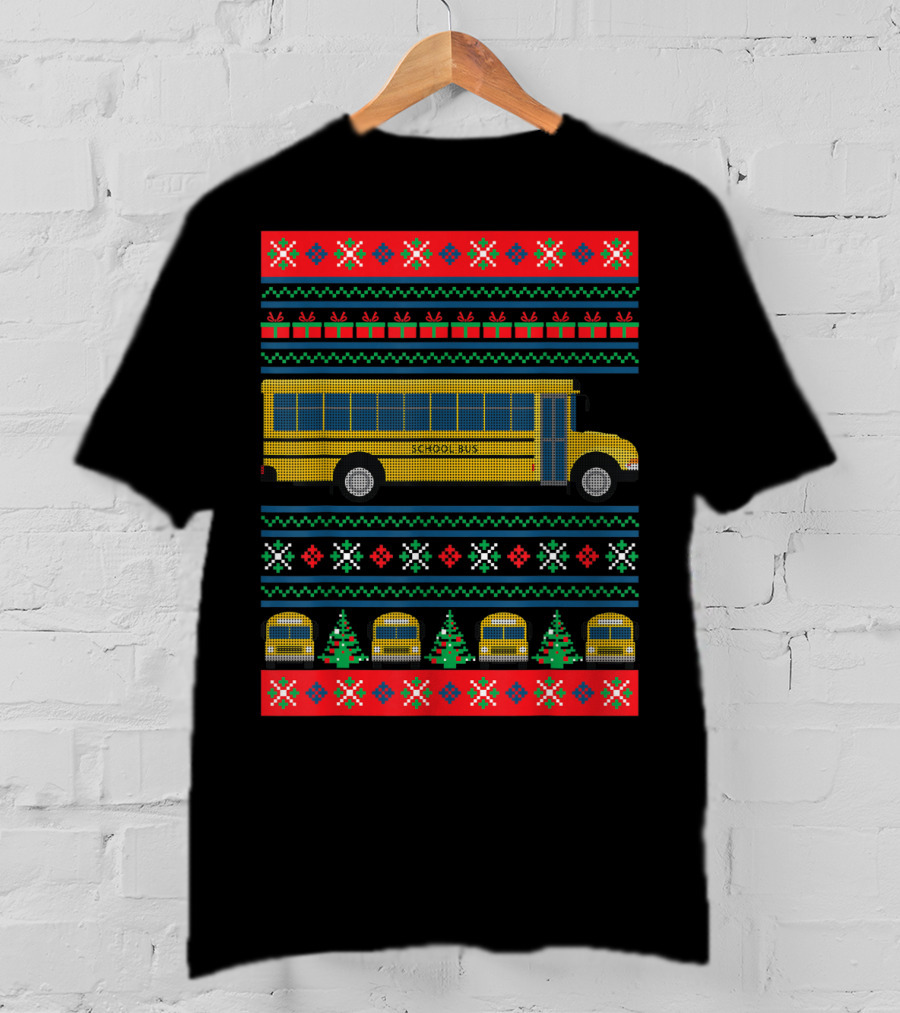 School Bus Ugly Christmas Sweater Driver Holiday T-Shirt