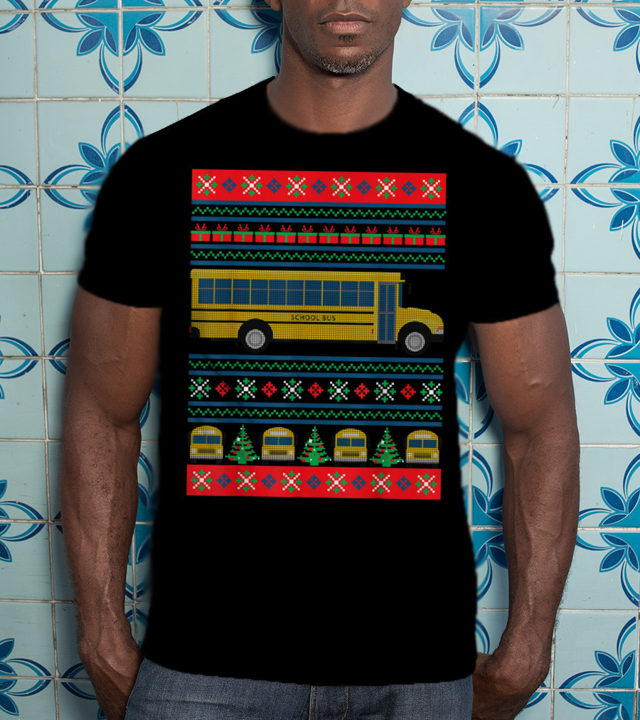 School Bus Ugly Christmas Sweater Driver Holiday T-Shirt