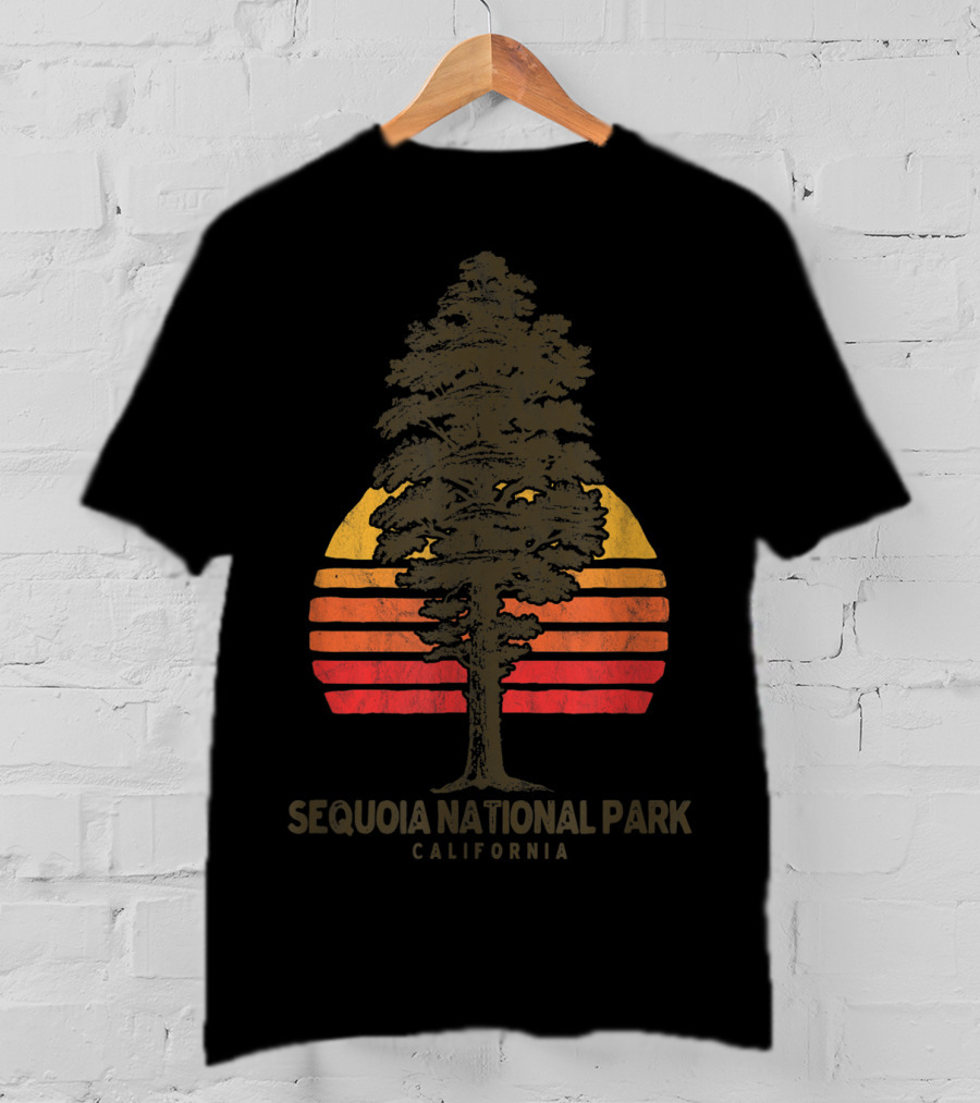 Sequoia National Park California Tree Sunset Retro Vintage Minimalist T-Shirt