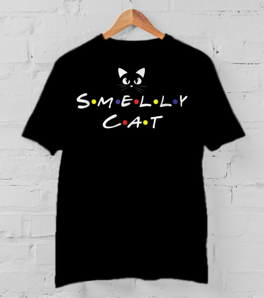 Smelly Cat Friends-Themed Text With Cat Whiskers And Colorful Dots T-Shirt