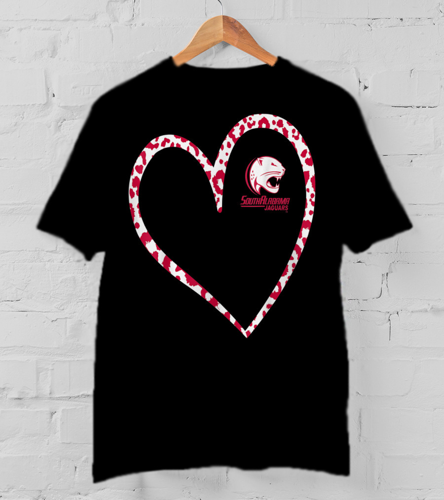 South Alabama Jaguars Leopard Print Heart T-Shirt