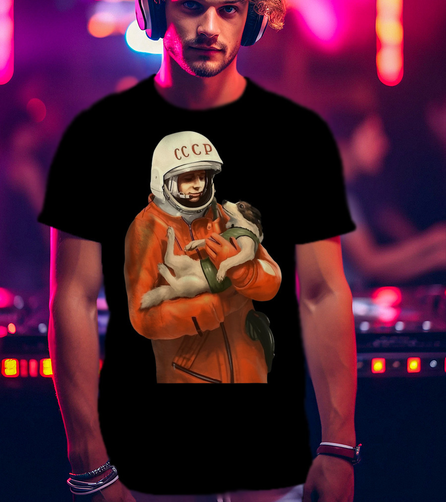 Soviet Space Gagarin USSR CCCP Cosmonaut With Dog In Orange Suit T-Shirt