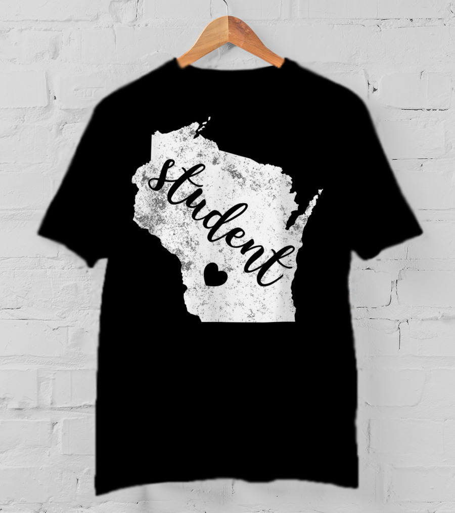 Student Red For Ed Wisconsin Public Education Map Heart T-Shirt