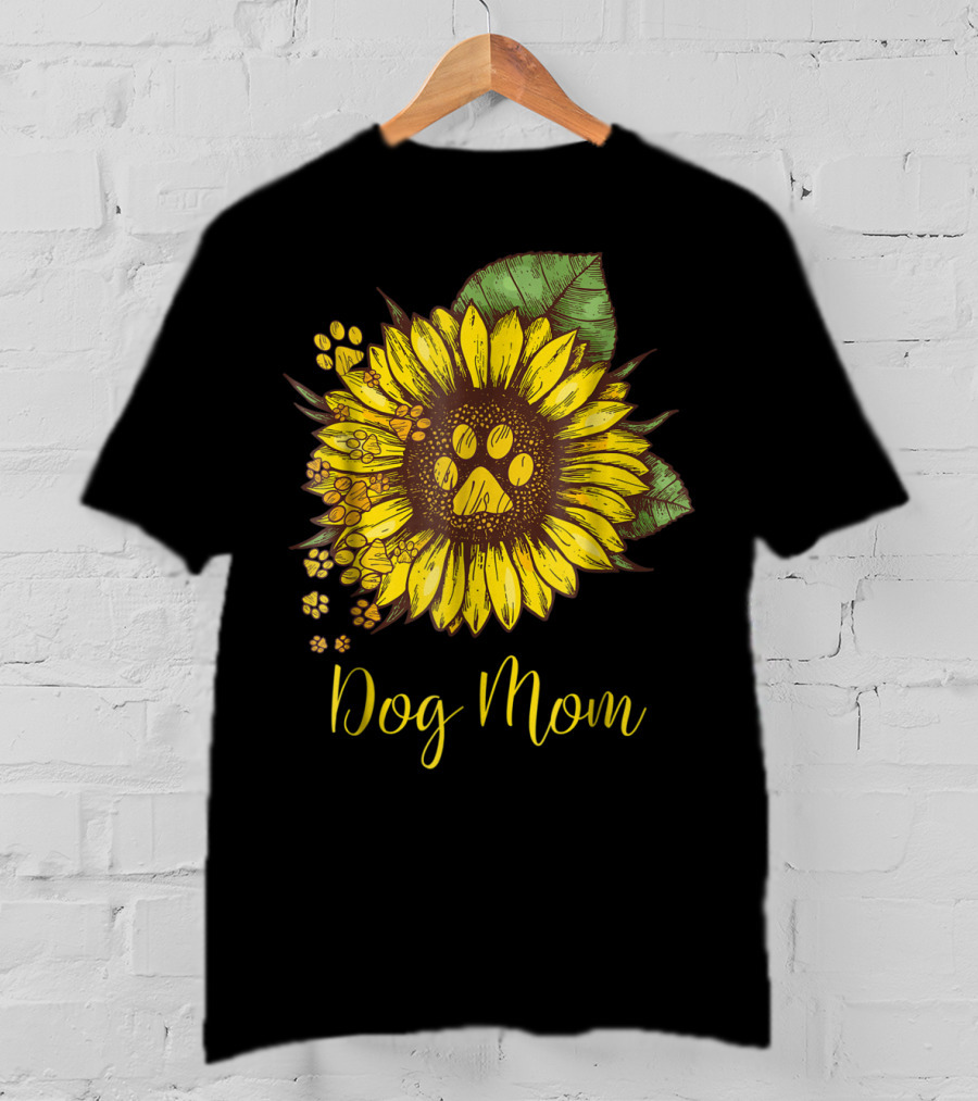 Sunflower Paw Print Dog Mom T-Shirt