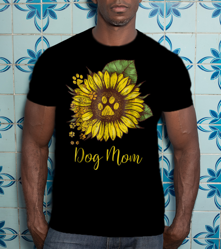 Sunflower Paw Print Dog Mom T-Shirt
