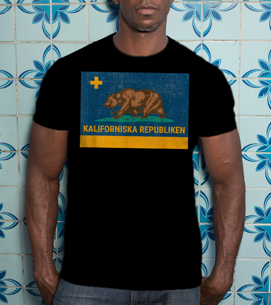 Kaliforniska Republiken Swedish California State Flag Vintage Sweden T-Shirt