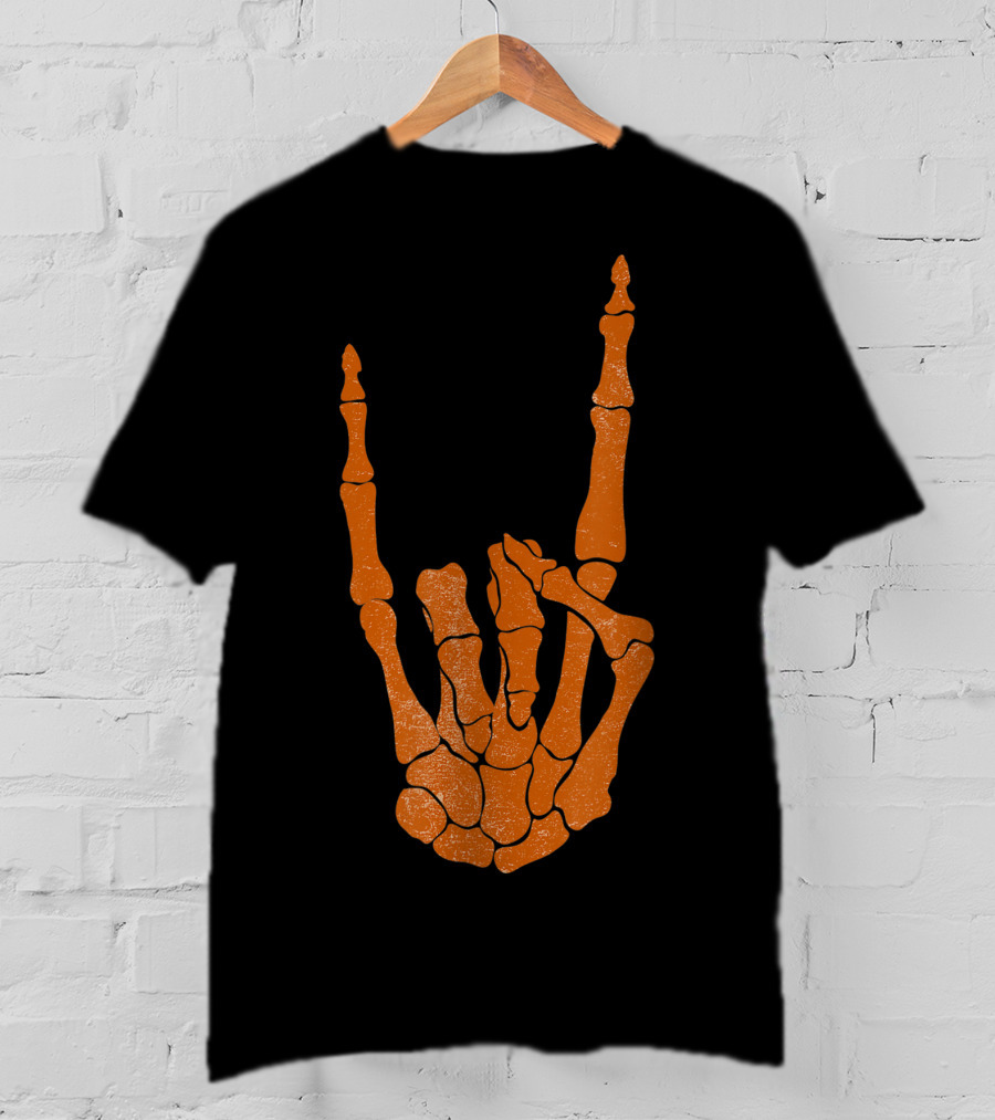 Texas Longhorn Hand Sign Skeleton Bone Structure T-Shirt