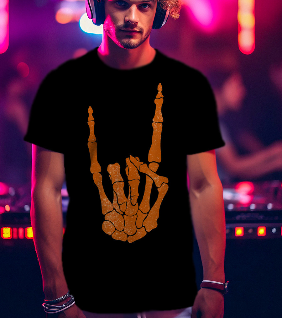 Texas Longhorn Hand Sign Skeleton Bone Structure T-Shirt