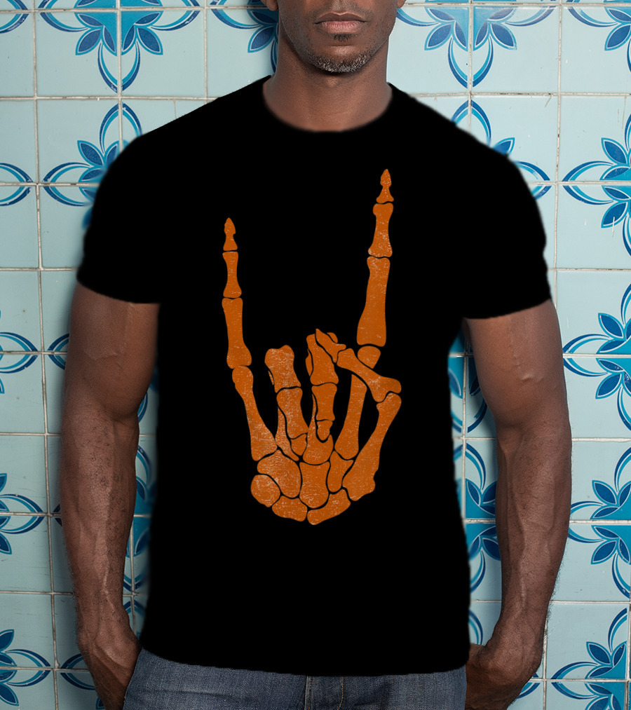 Texas Longhorn Hand Sign Skeleton Bone Structure T-Shirt