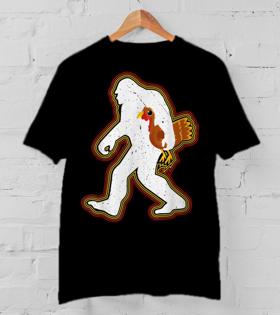 Thanksgiving Bigfoot Silhouette With Turkey T-Shirt