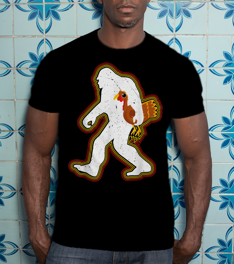 Thanksgiving Bigfoot Silhouette With Turkey T-Shirt