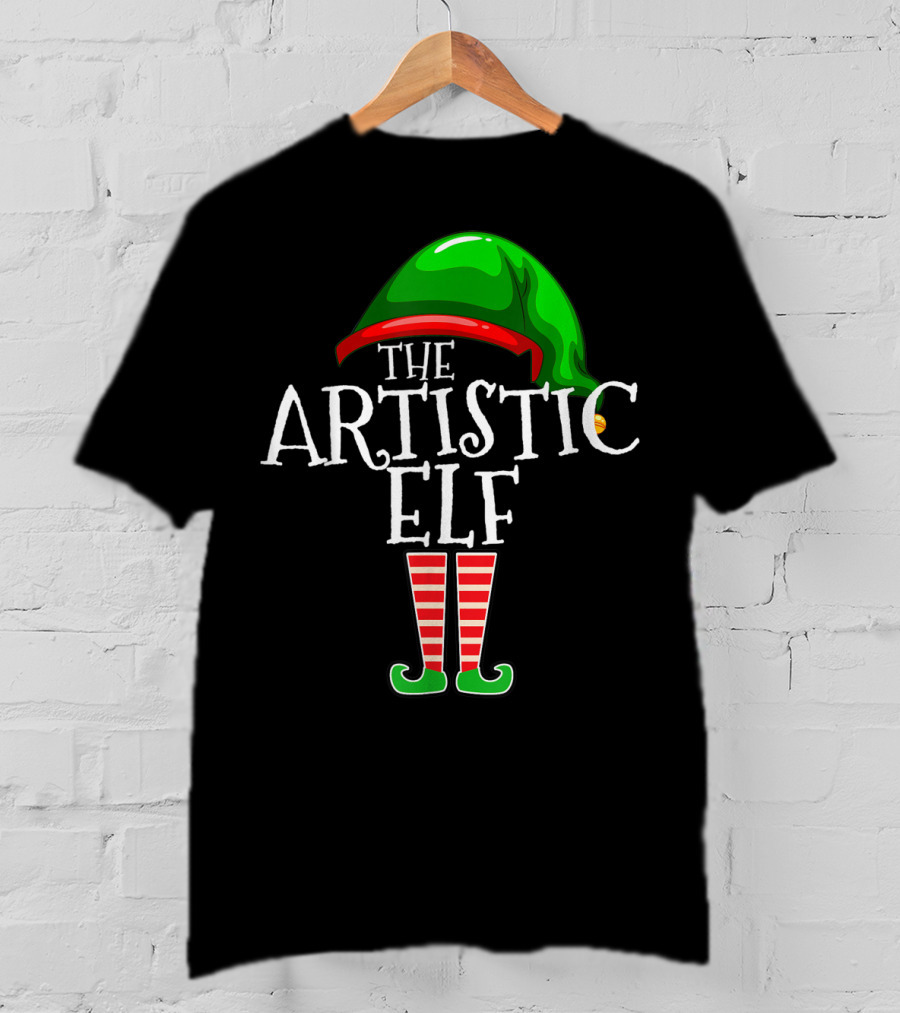 The Artistic Elf Green Hat Red Striped Socks T-Shirt