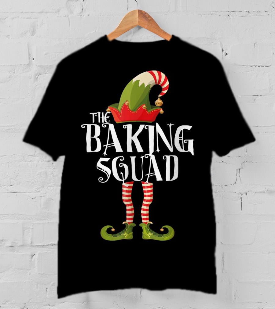 The Baking Squad Elf In Striped Stockings And Festive Hat T-Shirt