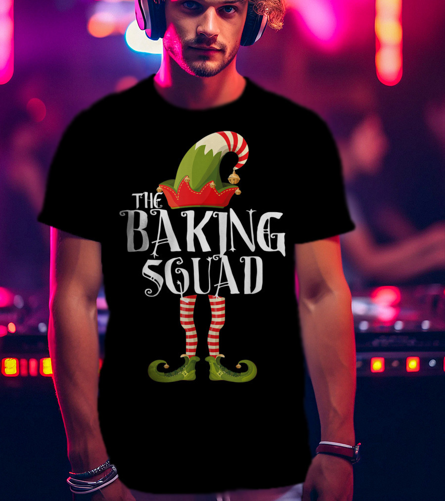 The Baking Squad Elf In Striped Stockings And Festive Hat T-Shirt