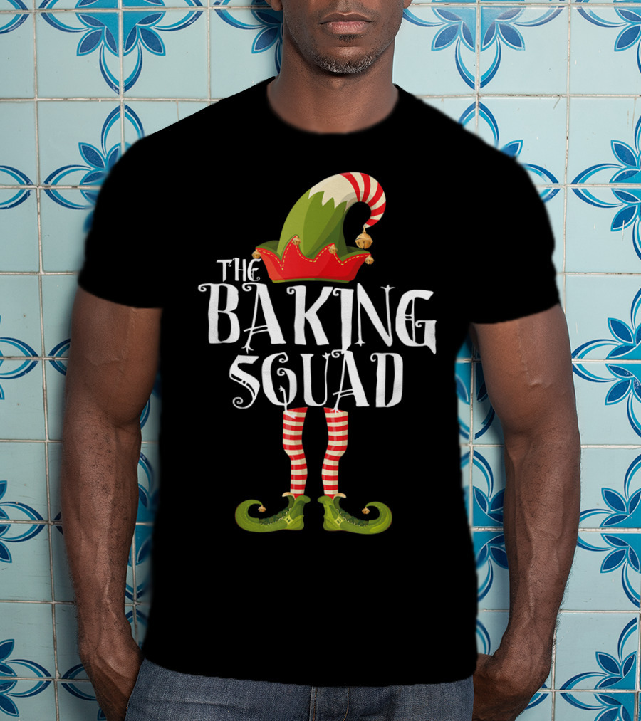 The Baking Squad Elf In Striped Stockings And Festive Hat T-Shirt