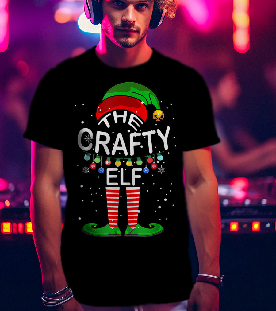 The Crafty Elf Festive Holiday Family Matching Group Snowflakes Lights Decor T-Shirt