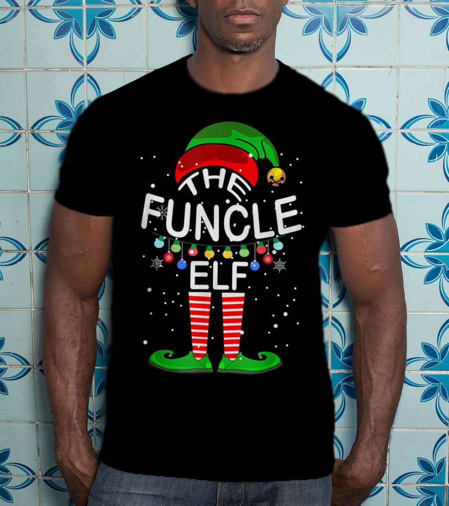 The Funcle Elf Christmas Lights Snowflakes Matching Group T-Shirt