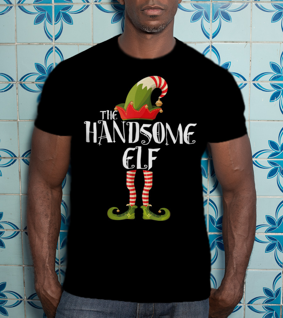 The Handsome Elf Striped Hat And Shoes T-Shirt