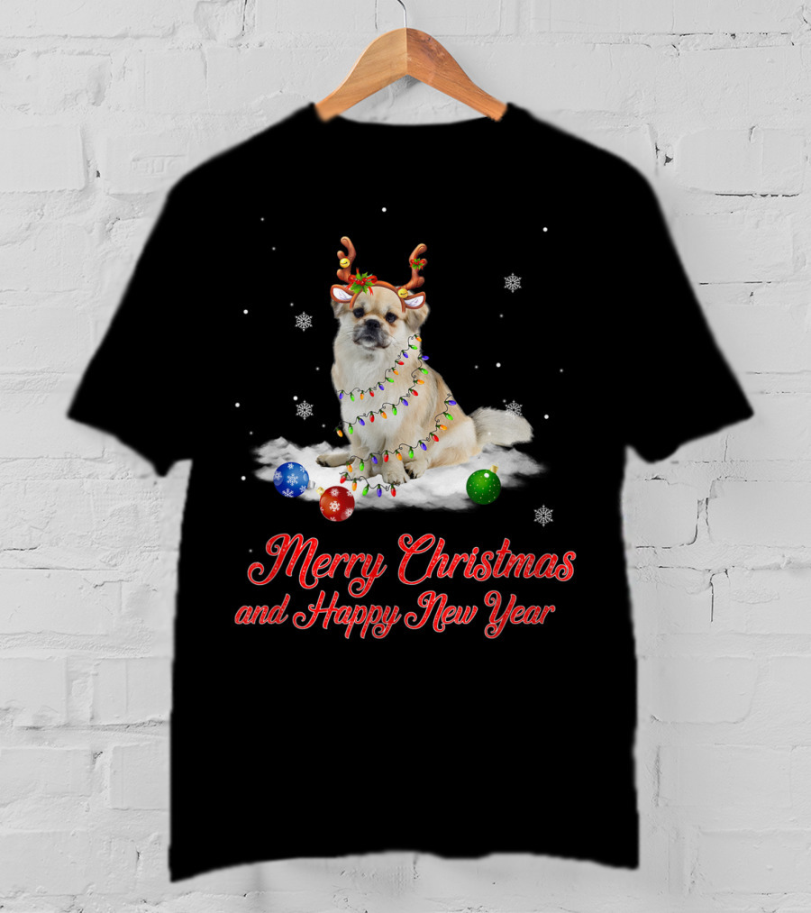 Merry Christmas And Happy New Year Tibetan Spaniel Reindeer Snowflakes T-Shirt