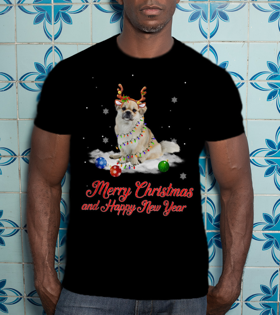 Merry Christmas And Happy New Year Tibetan Spaniel Reindeer Snowflakes T-Shirt