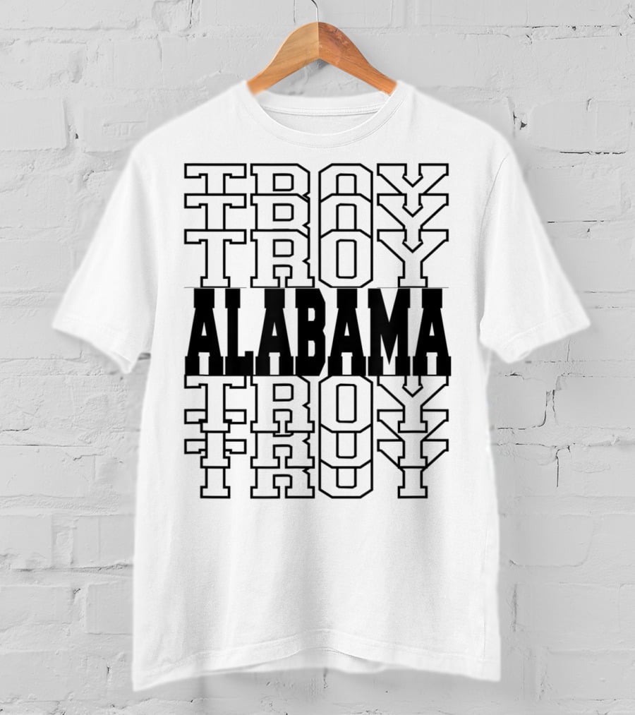 Troy Alabama Retro Athletic Style Stacked Typography T-Shirt