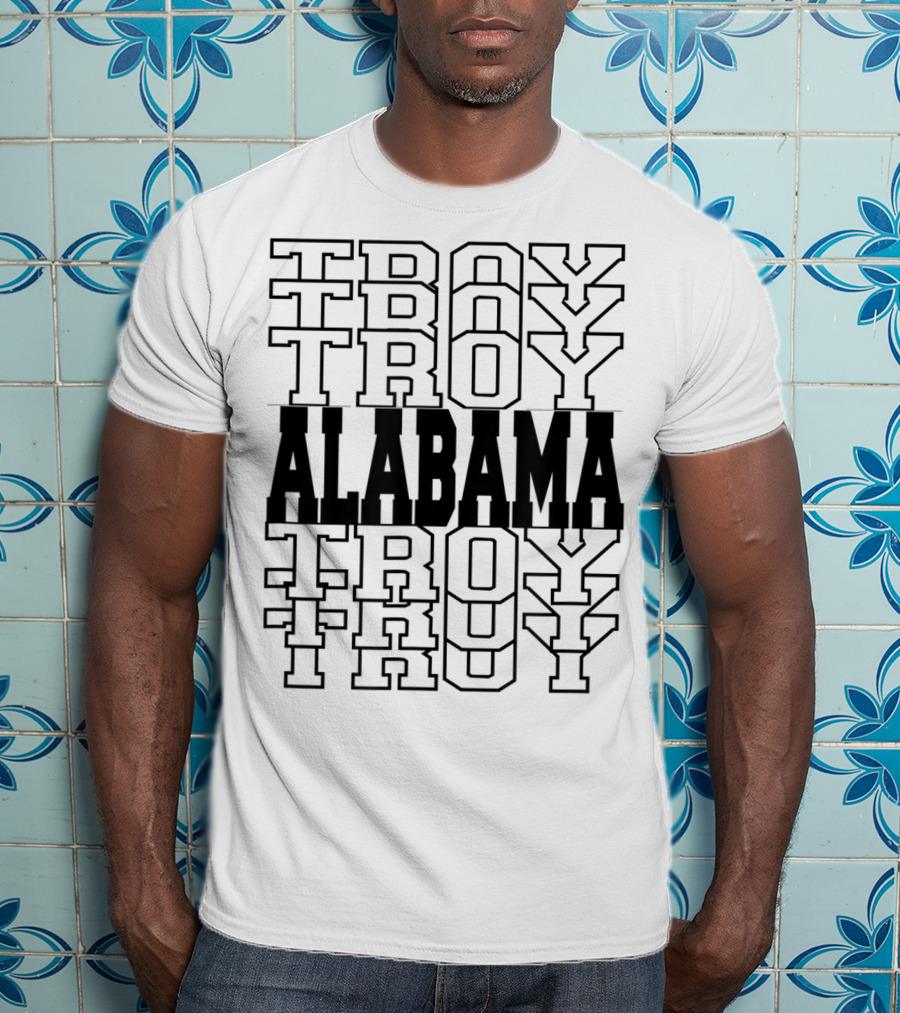 Troy Alabama Retro Athletic Style Stacked Typography T-Shirt
