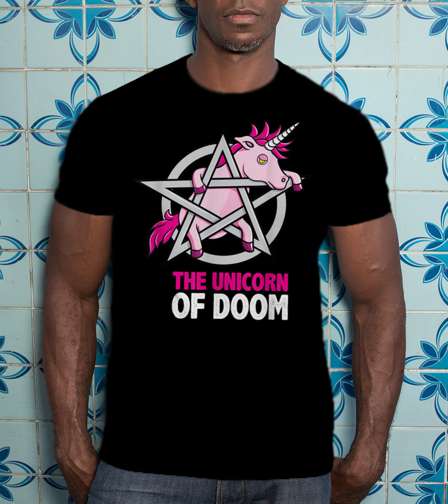 The Unicorn Of Doom Baphomet Pentagram Satanic T-Shirt