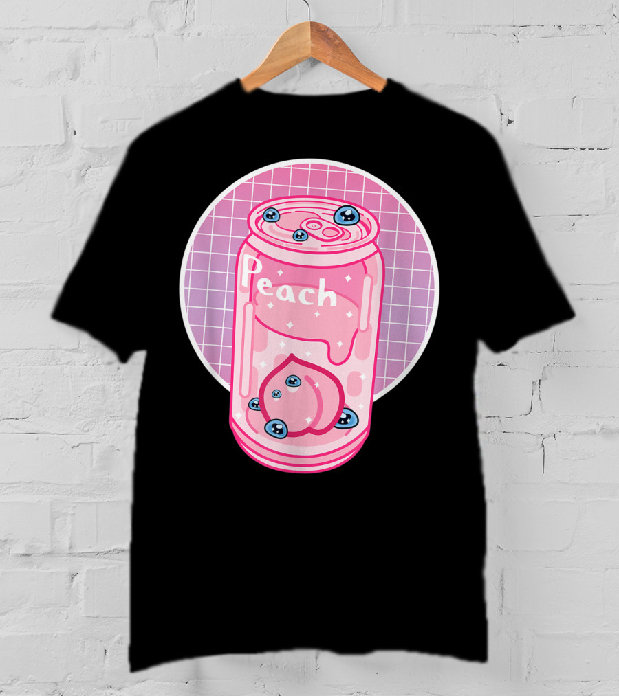 Vaporwave Aesthetic Peach Soft Drink Pastel Grid Can T-Shirt