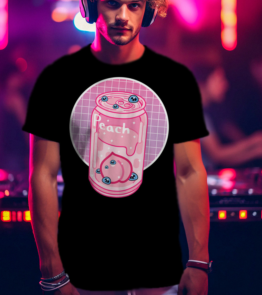 Vaporwave Aesthetic Peach Soft Drink Pastel Grid Can T-Shirt