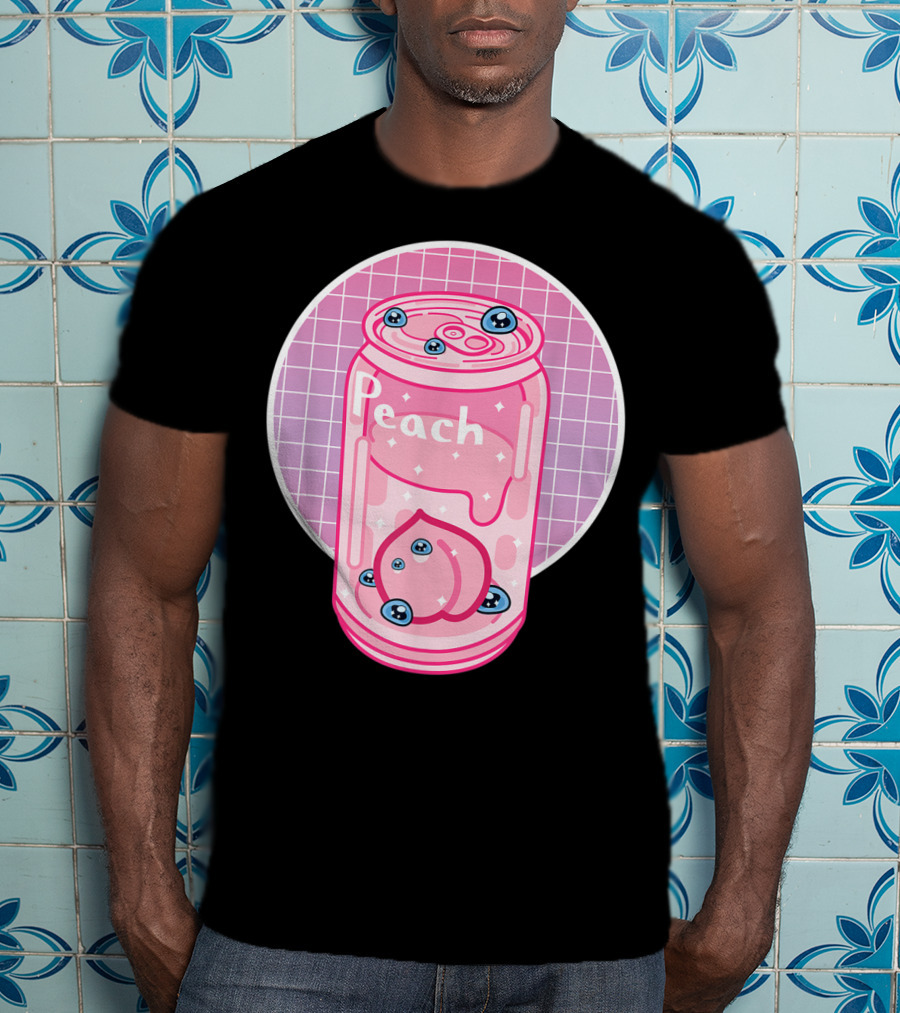 Vaporwave Aesthetic Peach Soft Drink Pastel Grid Can T-Shirt