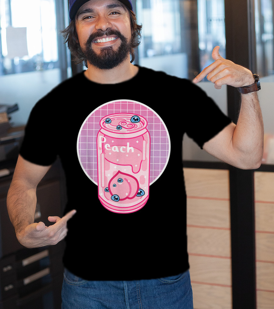 Vaporwave Aesthetic Peach Soft Drink Pastel Grid Can T-Shirt