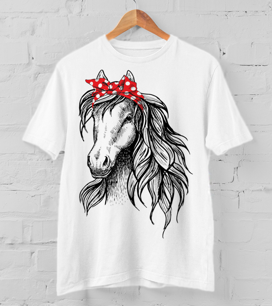 Cute Horse Red Polka Dot Bandana Headband Horse Lovers T-Shirt
