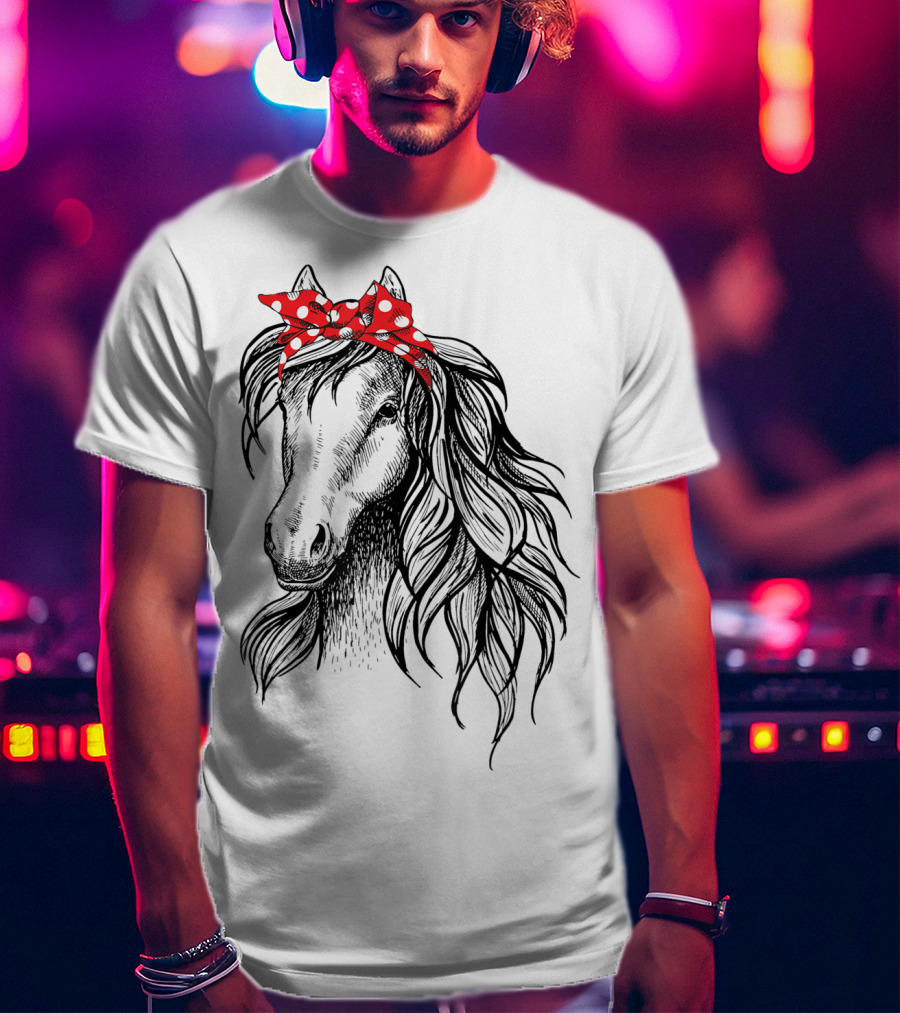 Cute Horse Red Polka Dot Bandana Headband Horse Lovers T-Shirt