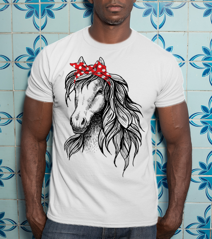 Cute Horse Red Polka Dot Bandana Headband Horse Lovers T-Shirt