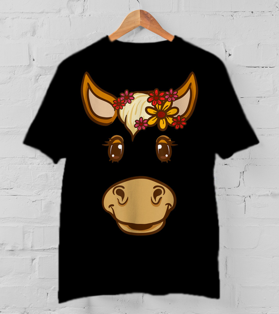 Cute Horse Face With Flowers For Horseback Riding Owner T-Shirt