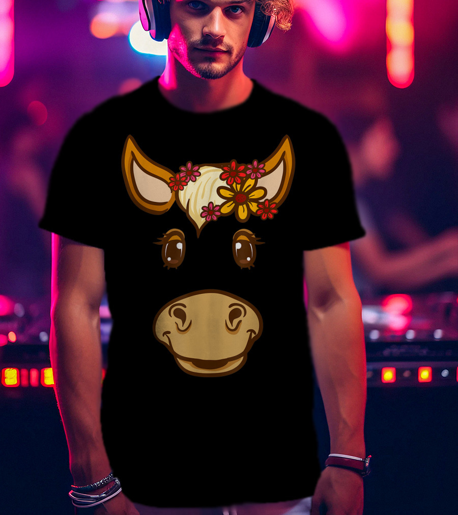 Cute Horse Face With Flowers For Horseback Riding Owner T-Shirt