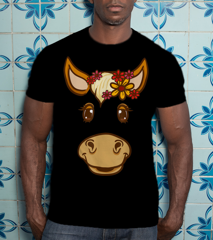 Cute Horse Face With Flowers For Horseback Riding Owner T-Shirt