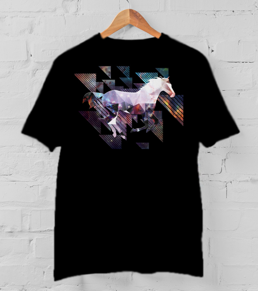 Cute Cool Triangular Galaxy Horse Ride T-Shirt