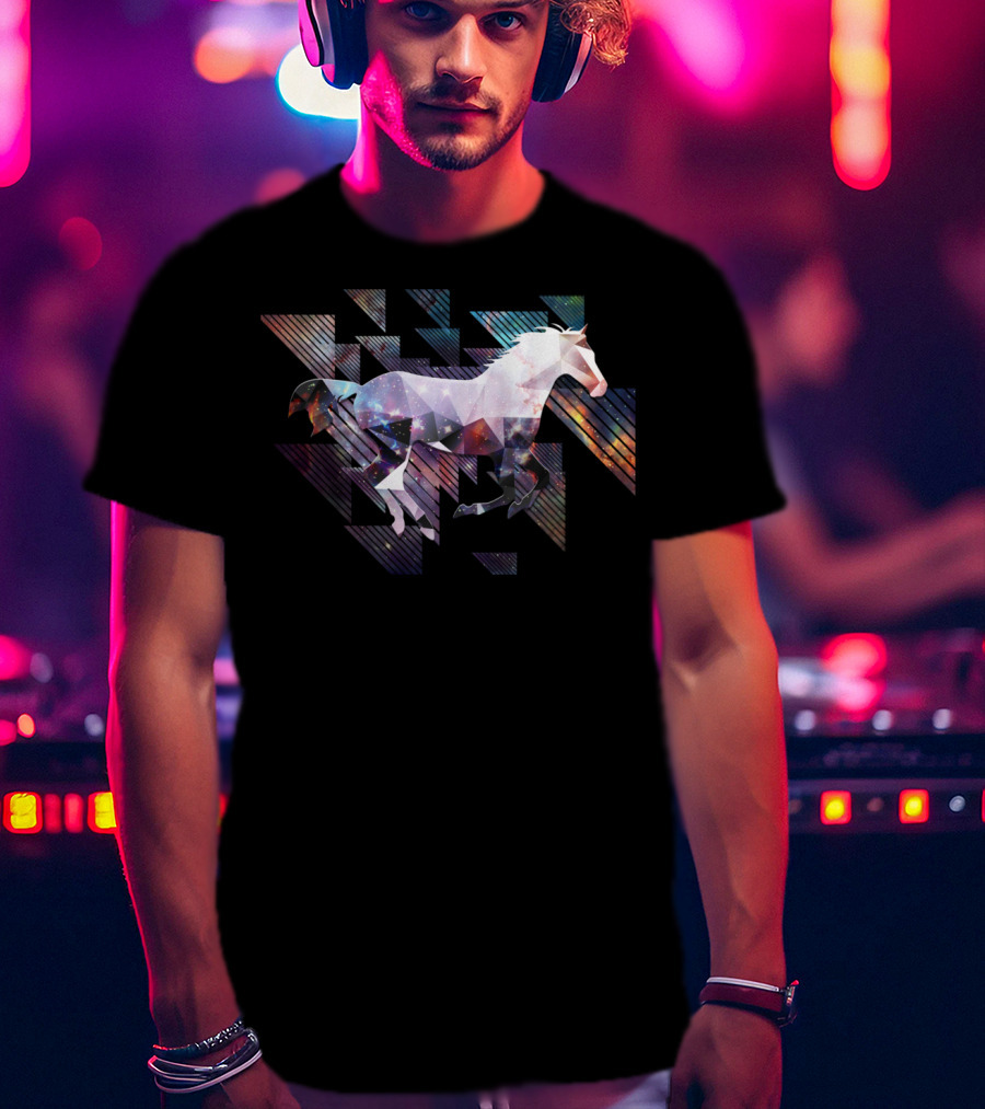 Cute Cool Triangular Galaxy Horse Ride T-Shirt