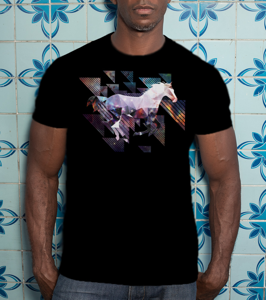 Cute Cool Triangular Galaxy Horse Ride T-Shirt
