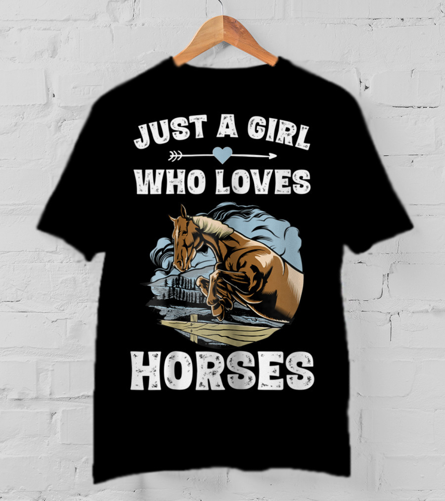 Just A Girl Who Loves Horses Racing Riding Equestrian T-Shirt
