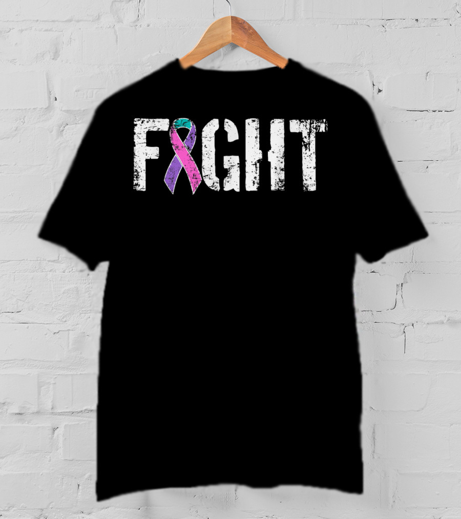 Fight Thyroid Cancer Military Style Awareness Ribbon FIGHT T-Shirt