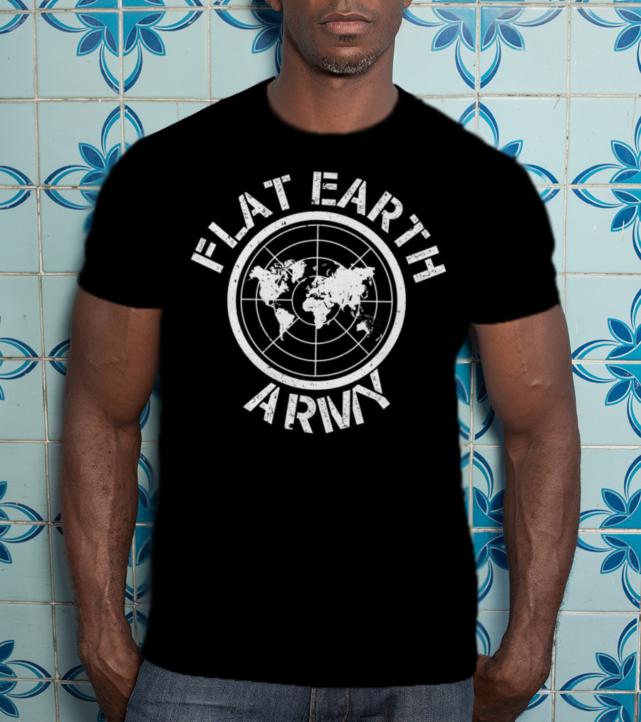 Flat Earth Army Map Circular Emblem T-Shirt