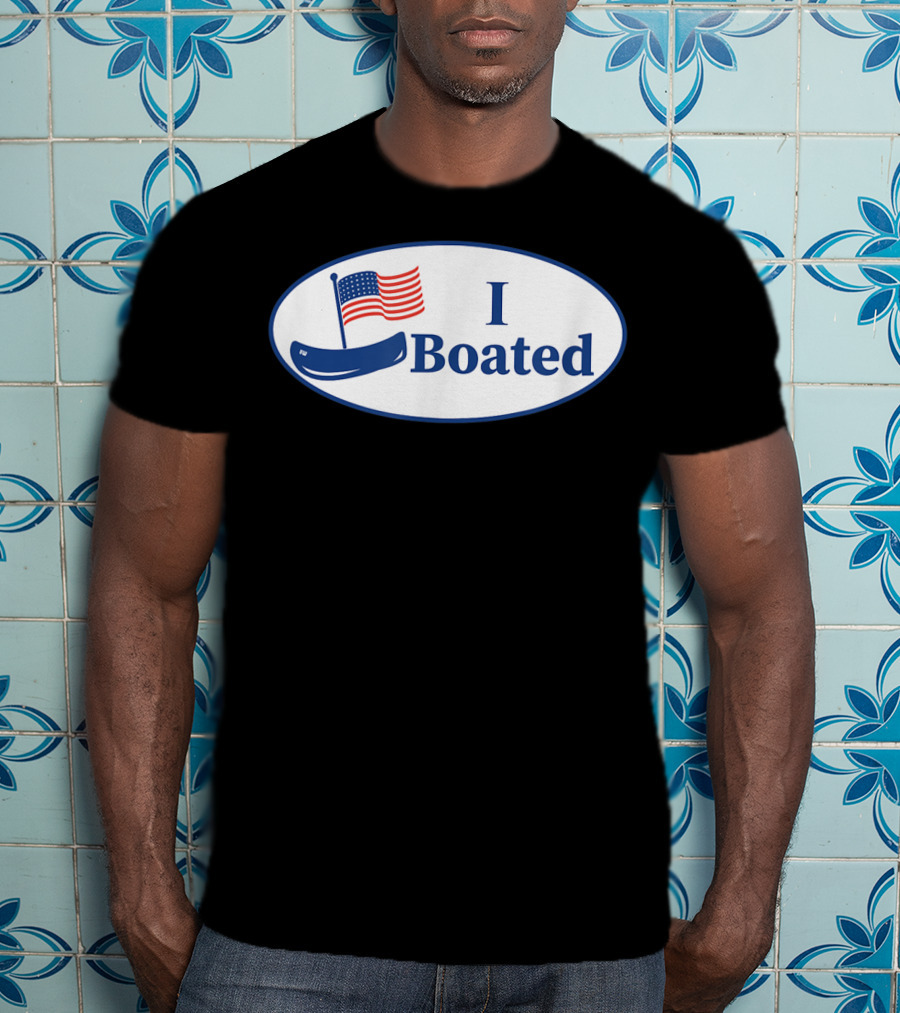 I Boated Sticker With American Flag And Canoe T-Shirt